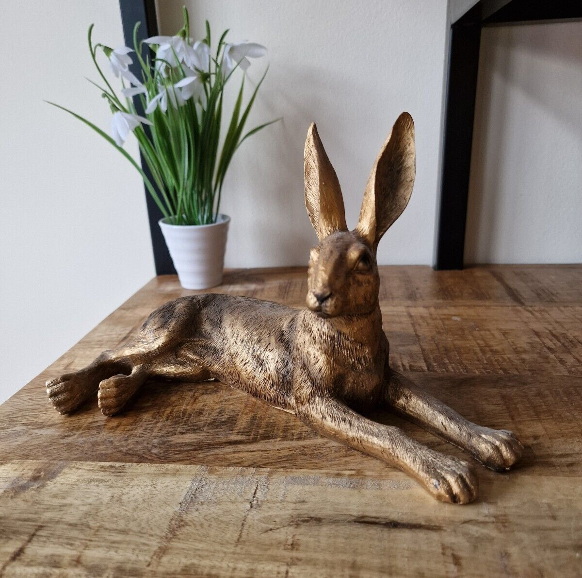 Bronze Resin Hare Rabbit Ornament Sculpture Country Home Décor Gift Figure