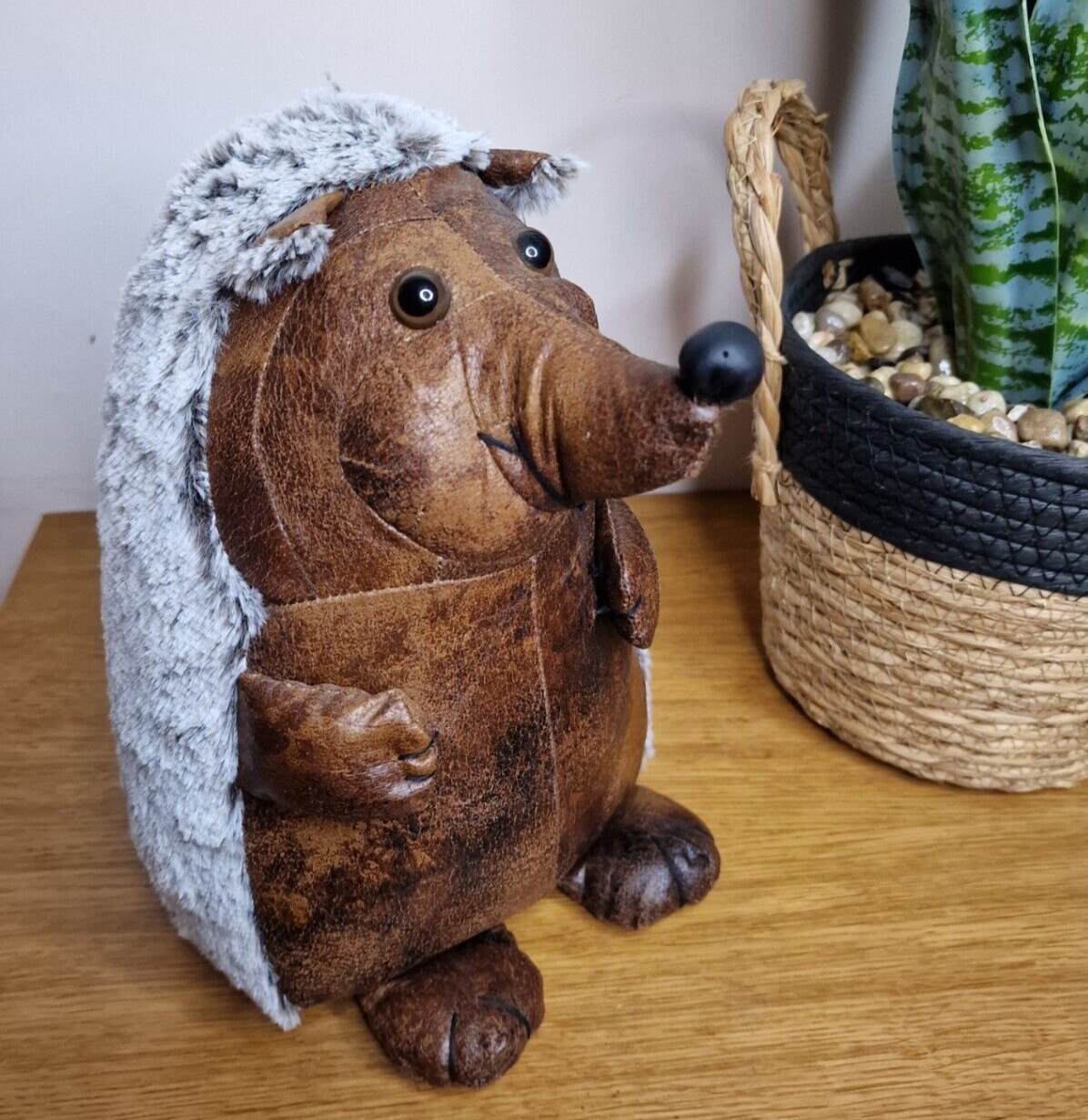 Heavy Hedgehog Doorstop / Door Stop, Brown Faux Leather and Fur