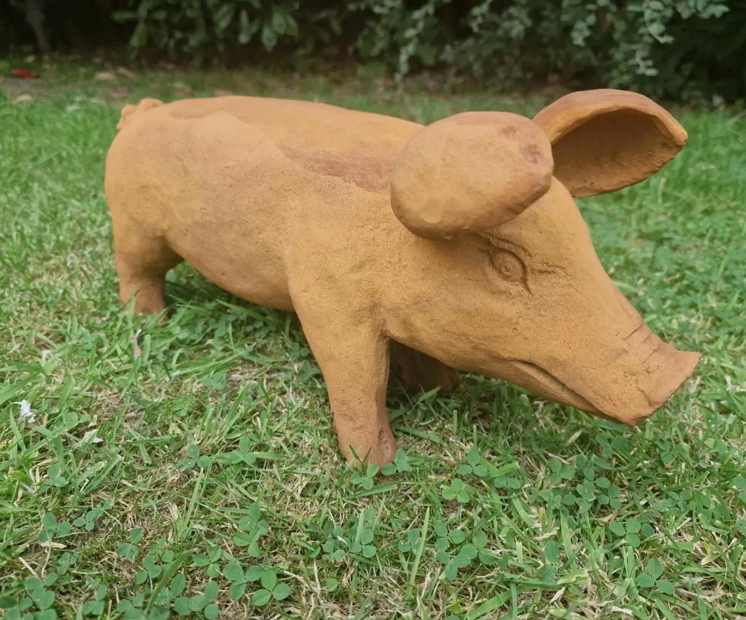 Small Cold Cast Iron Rusty Baby Pig Piglet Garden Ornament