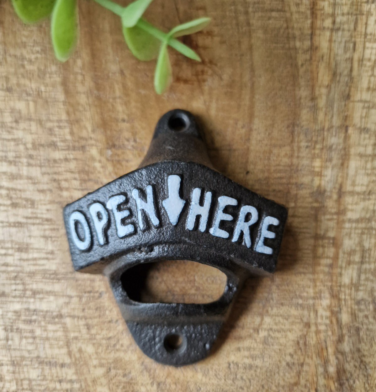 Cast Iron Metal Wall Mounted Beer Bottle Opener 'Open Here '