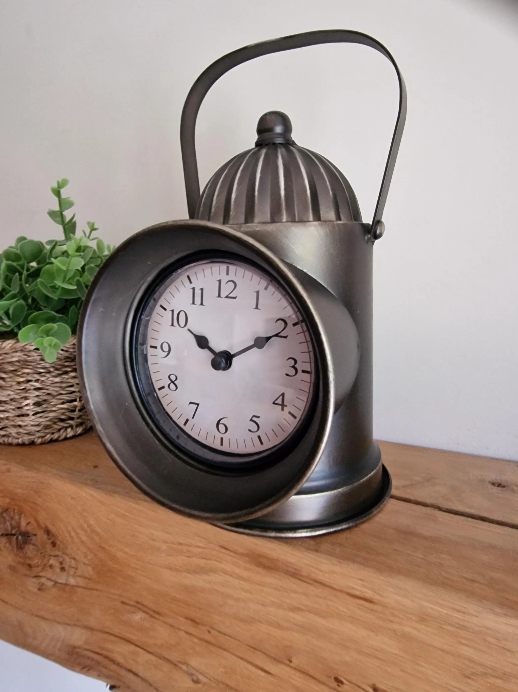 Grey Railway Clock Vintage Style Desktop Free Standing Metal Unique Decor