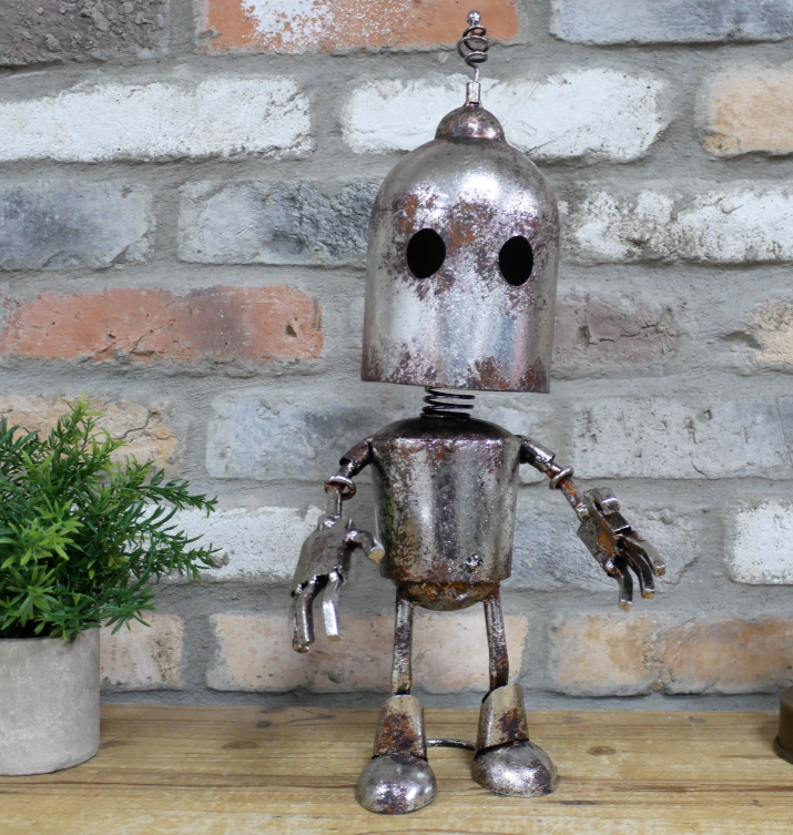 Silver Aged Metal Robot, Industrial theme, Boys Room