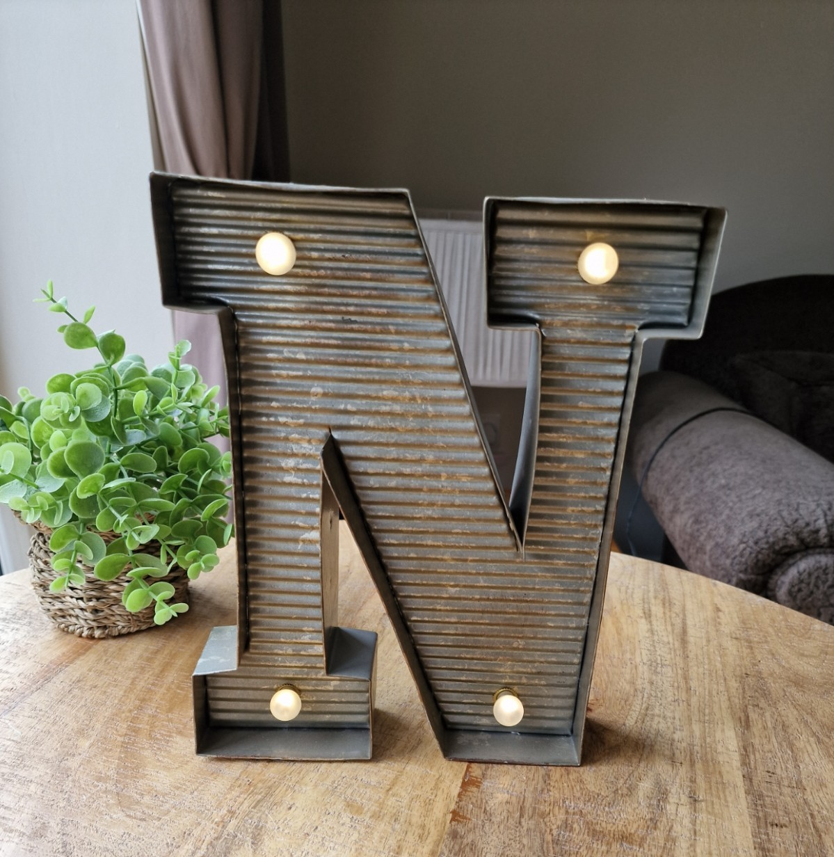 Standing Light Up Letter Capital N Metal