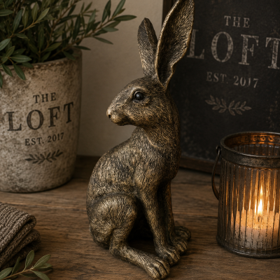 Bronze Effect Sitting Hare Ornament