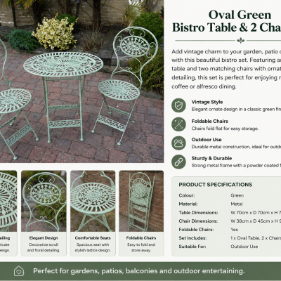 Oval Green Bistro Table & 2 Chair Set