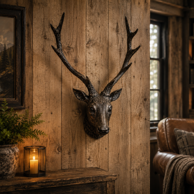 Rustic Country Deer Head Sculpture
